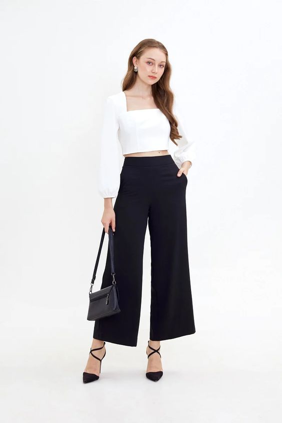 Áo sơ mi tay dài với quần culottes