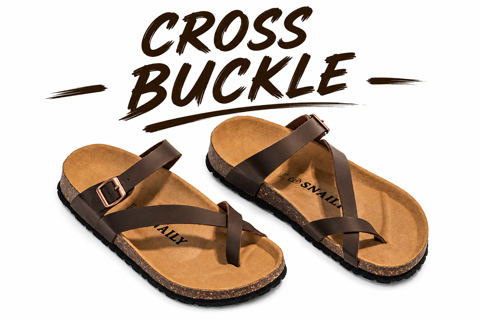 SNAILY SANDALS CROSS BUCKLE BROWN